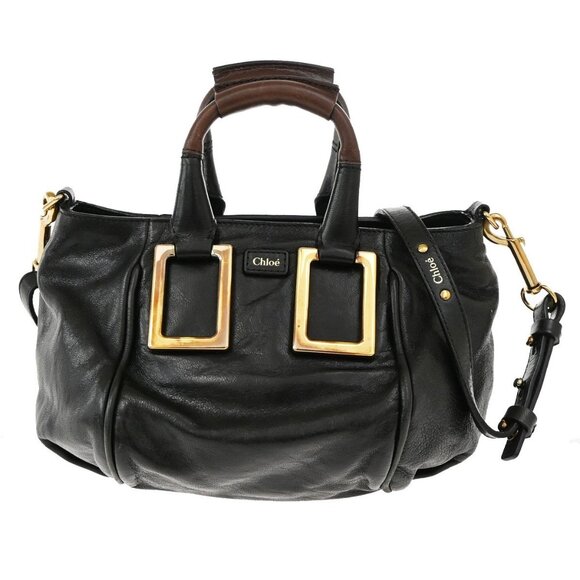 CHLOE Logo Ethel 2Way Mini Shoulder Hand Bag Leather Black GHW - Picture 1 of 16